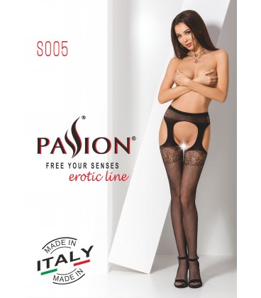 Passion - S005 Garter Stockings, Black