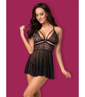 Obsessive - 838 Babydoll & Thong, Black