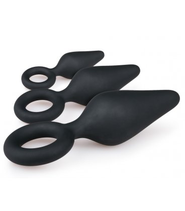 EasyToys - Buttplug Set With Pull Ring, Black
