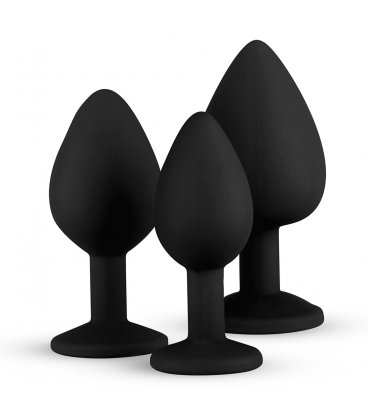 EasyToys - Silicine Buttplug Set With Diamond, Black