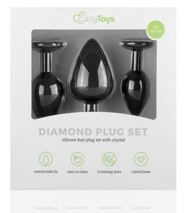 EasyToys - Silicine Buttplug Set With Diamond, Black