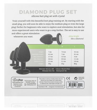 EasyToys - Silicine Buttplug Set With Diamond, Black