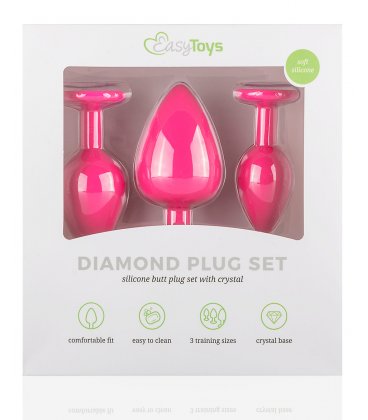 EasyToys - Silicine Buttplug Set With Diamond, Pink