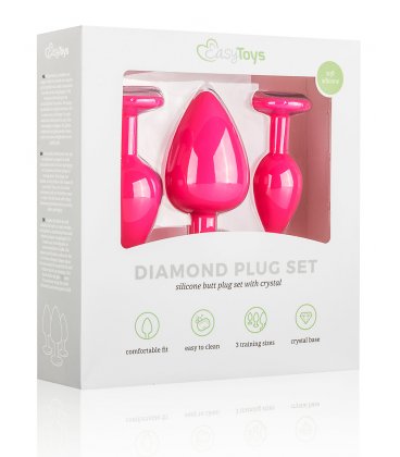 EasyToys - Silicine Buttplug Set With Diamond, Pink