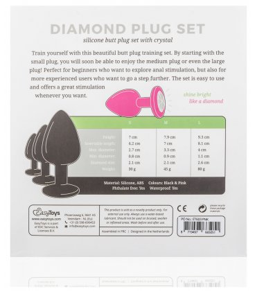 EasyToys - Silicine Buttplug Set With Diamond, Pink