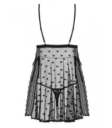 Obsessive - Heartia Half-Cup Babydoll & Thong, Black
