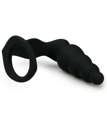 Pleasing Plug, Cock Ring with Beaded Plug