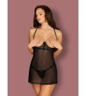 Obsessive - Pearlove Cupless Chemise & Thong, Black