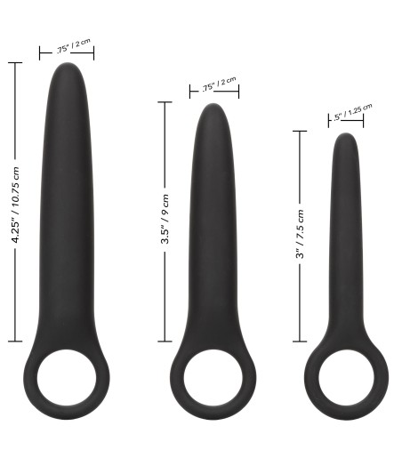 För att töja sakta. Vaginalträning. Boundless Dilator Trio i svart.