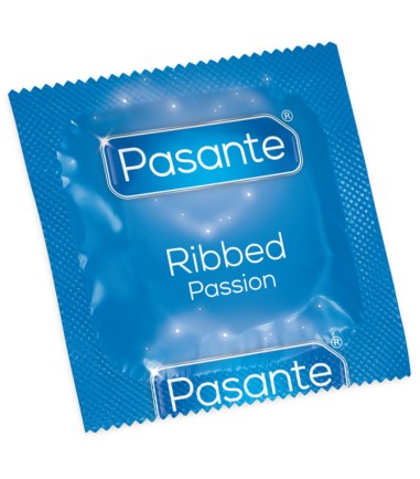 Pasante - Ribbed, 12-pack, räfflade kondomer med behållare