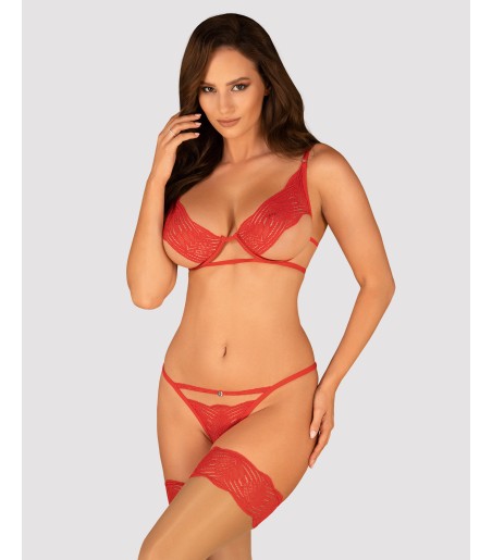 Obsessive - Mellania Underwire Bra & Crotchless Panties, Red