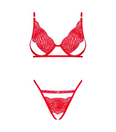 Obsessive - Mellania Underwire Bra & Crotchless Panties, Red