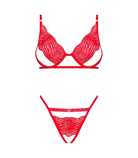 Obsessive - Mellania Underwire Bra & Crotchless Panties, Red