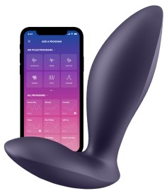 Satisfyer - Power Plug, Blue, analplugg med app  och i fin silikon