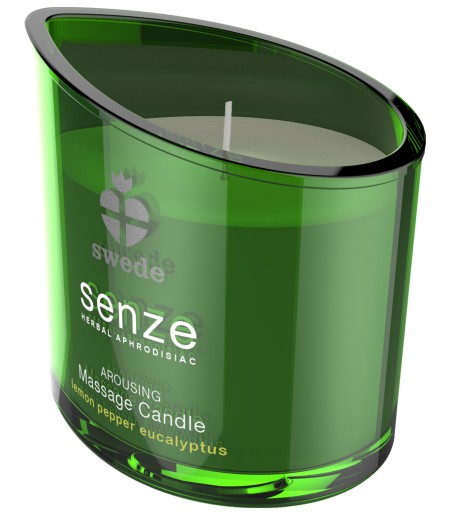 Swede - Senze Arousing, svenskt massageljus med doft av citron, peppar och eucalyptus.