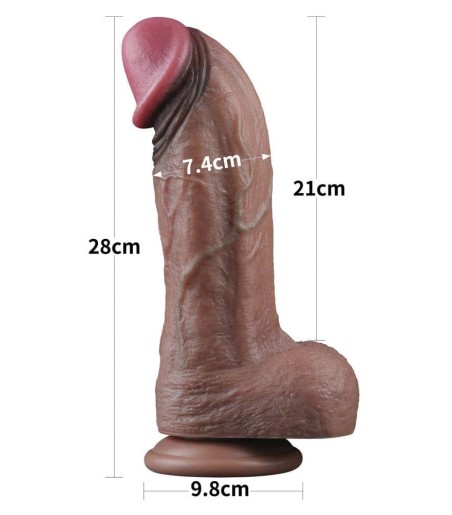 LoveToy - Dual-Layered Silicone Cock, 11" - Dark, en extra stor diameter och tjocklek