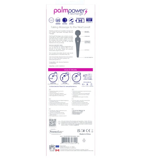 PalmPower - Recharge Wand Massager, Blue, styrs med en enda knapp