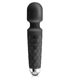 Rechargeable Silicone Love Wand, Black, en mindre klassisk wand med många funktioner och svart silikon.