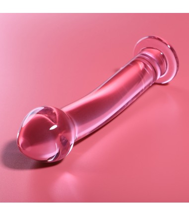 Model 11 Dildo, Pink, slät ollon, lätt böjd dildo av glas