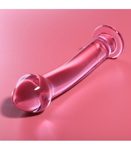 Model 11 Dildo, Pink, slät ollon, lätt böjd dildo av glas