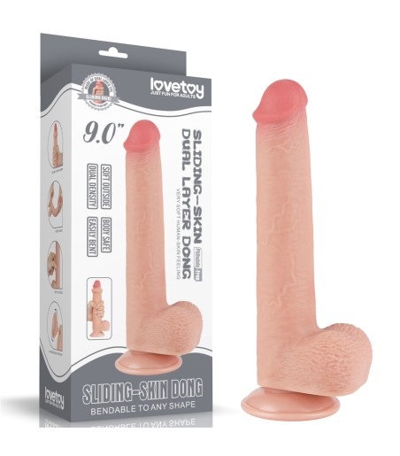 Sliding Skin Dual Layer Dong 9" with Detachable Suction Cup