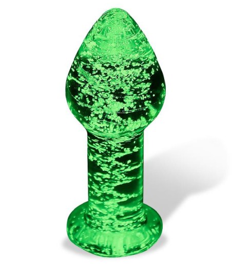 Glow in Dark - Glass Anal Plug, analplugg som är självlysande i mörket