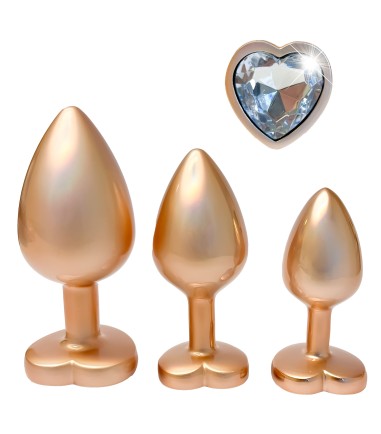 Gleaming Love Plug - Pearl Gold, Set, silvrigt smycke, hjärtformad, matt och guldig