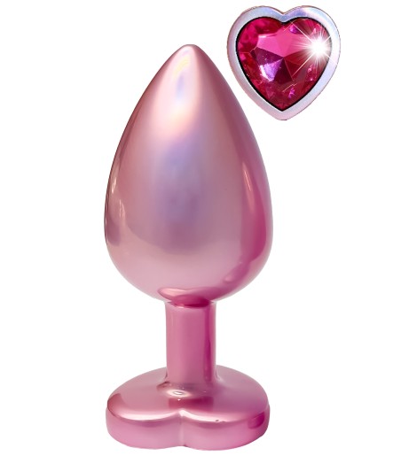 Gleaming Love Plug - Pearl Pink, Large, pärlrosa aluminium, analplugg med sten i slutet