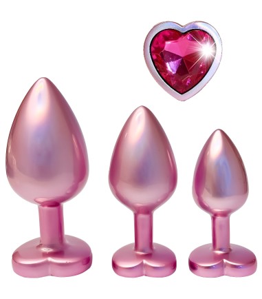 Gleaming Love Plug - Pearl Pink, Set, analpluggar, rosa, men skimrande och matt yta och mörkrosa sten i slutet