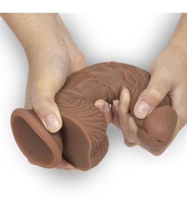 Liquid Silicone Dual Layer Dildo - 21cm, Brown, extra flexibel