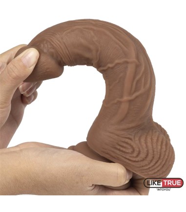 Liquid Silicone Dual Layer Dildo - 21cm, Brown, flexibel och brun dong