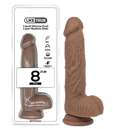 Liquid Silicone Dual Layer Dildo - 21cm, Brown