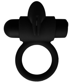 E9 Rechargeable Vibrating Ring, Black, vibrerande, uppladndingsbar kukring i silikon, med kittlare