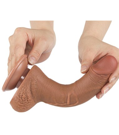 Sliding Skin Dual Layer Dong 7,5", Brown, mycket böjbar dong