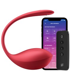 Satisfyer - Shiny Petal Wearable Egg Vibrator with Remote, Red, slät, vibrerande ägg med fjärr och app