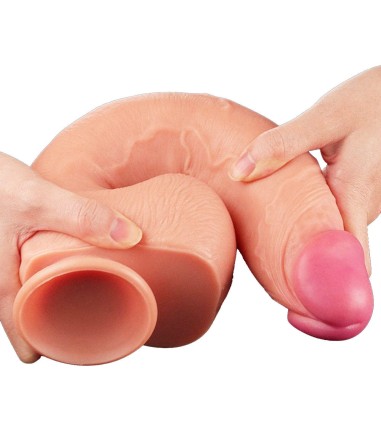 LoveToy - 12" Dual-Layered Silicone Cock, XXL-penis som är mycket flexibel