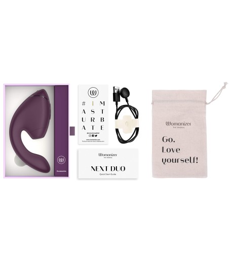 Womanizer - Next Duo, Dark Purple, laddsladd, dubbla munstycken i olika storlekar