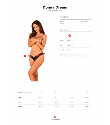Obsessive - Donna Dream Crotchless Thong, storlekstabell