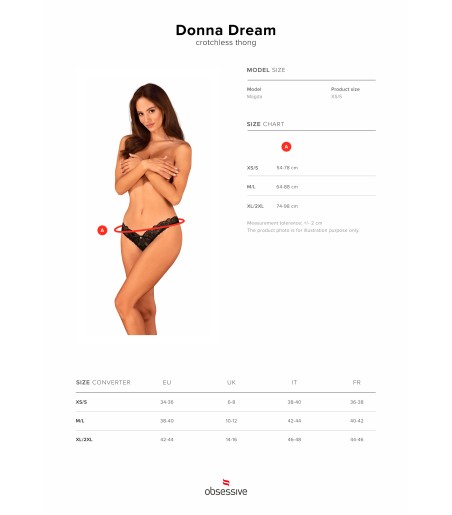 Obsessive - Donna Dream Crotchless Thong, storlekstabell Obsessive - Donna Dream Crotchless Thong, storlekstabell