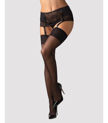 Obsessive - S800 Stockings, Black, klassiska, svarta nylonstrumpor