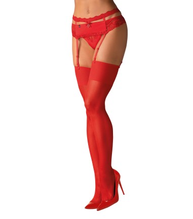 Obsessive - S800 Stockings, Red, klassiska, röda nylonstrumpor