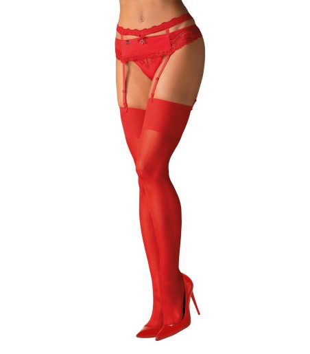 Obsessive - S800 Stockings, Red, klassiska, röda nylonstrumpor