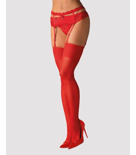 Obsessive - S800 Stockings, Red, stillfulla, klassiska nylonstrumpor i rött