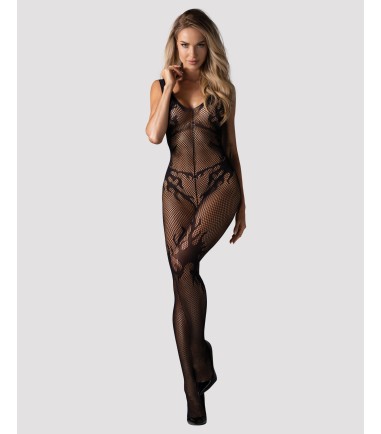Obsessive - Bodystocking F241, öppen gren, täckta fötter, härligt mönster.