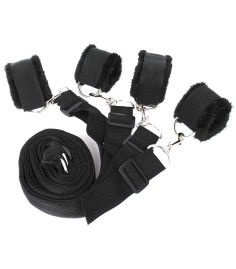 Bed Restrain Set with Adjustable Cuffs, Long Velvet, sängfängsel med långa, fluffiga fängsel
