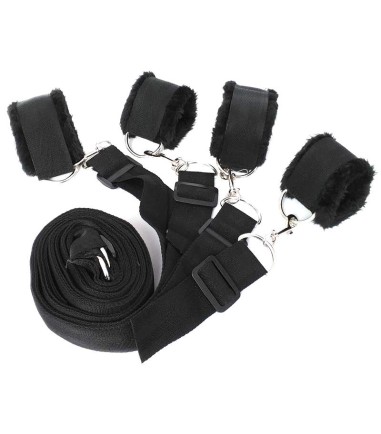 Bed Restrain Set with Adjustable Cuffs, Long Velvet, sängfängsel med långa, fluffiga fängsel