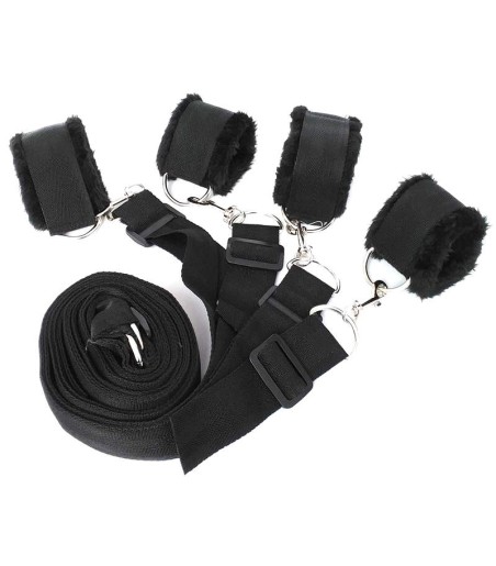 Bed Restrain Set with Adjustable Cuffs, Long Velvet, sängfängsel med långa, fluffiga fängsel