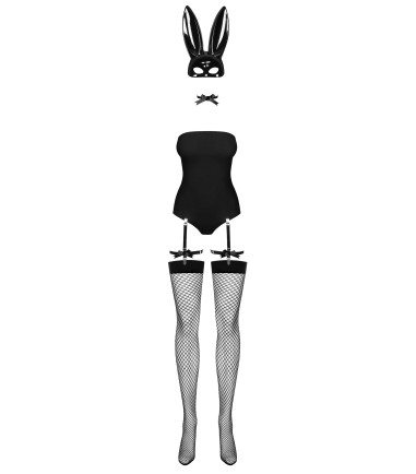 Obsessive - Bunny Costume, Black, svart teddy med plastöron
