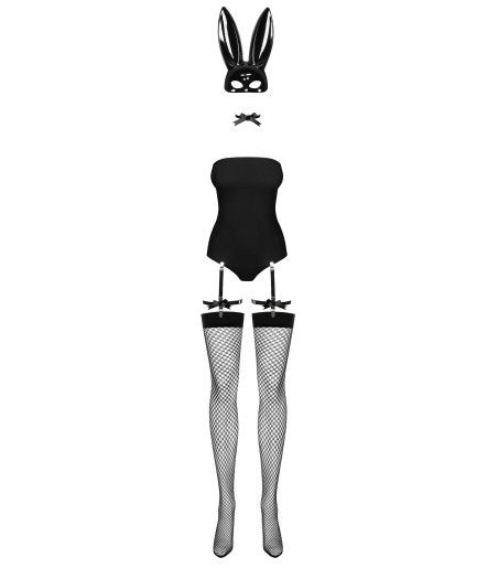 Obsessive - Bunny Costume, Black, svart teddy med plastöron