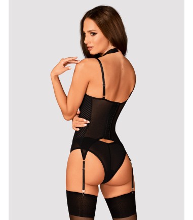 Obsessive - Brasica Corset & Panies, bygel på kuporna täckande material, lite genomskinligt på magen